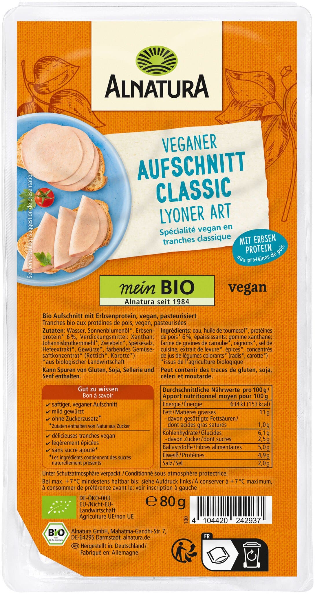 Alnatura Veganer Aufschnitt Classic Lyoner Art