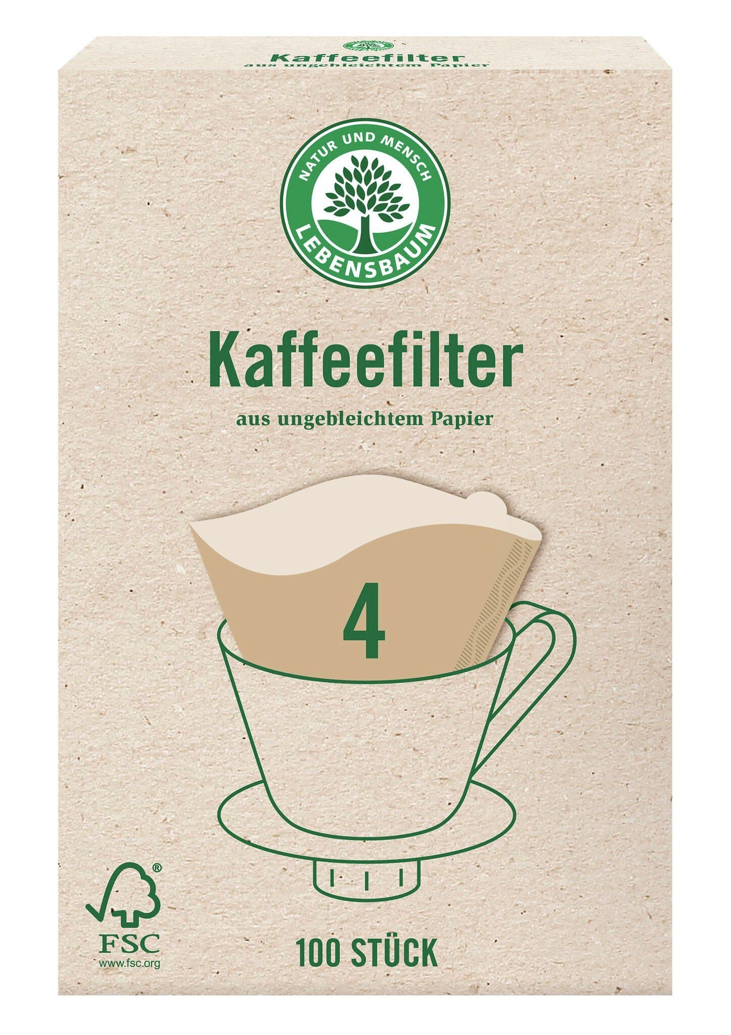 Lebensbaum Kaffeefilter Größe 4, 100 St