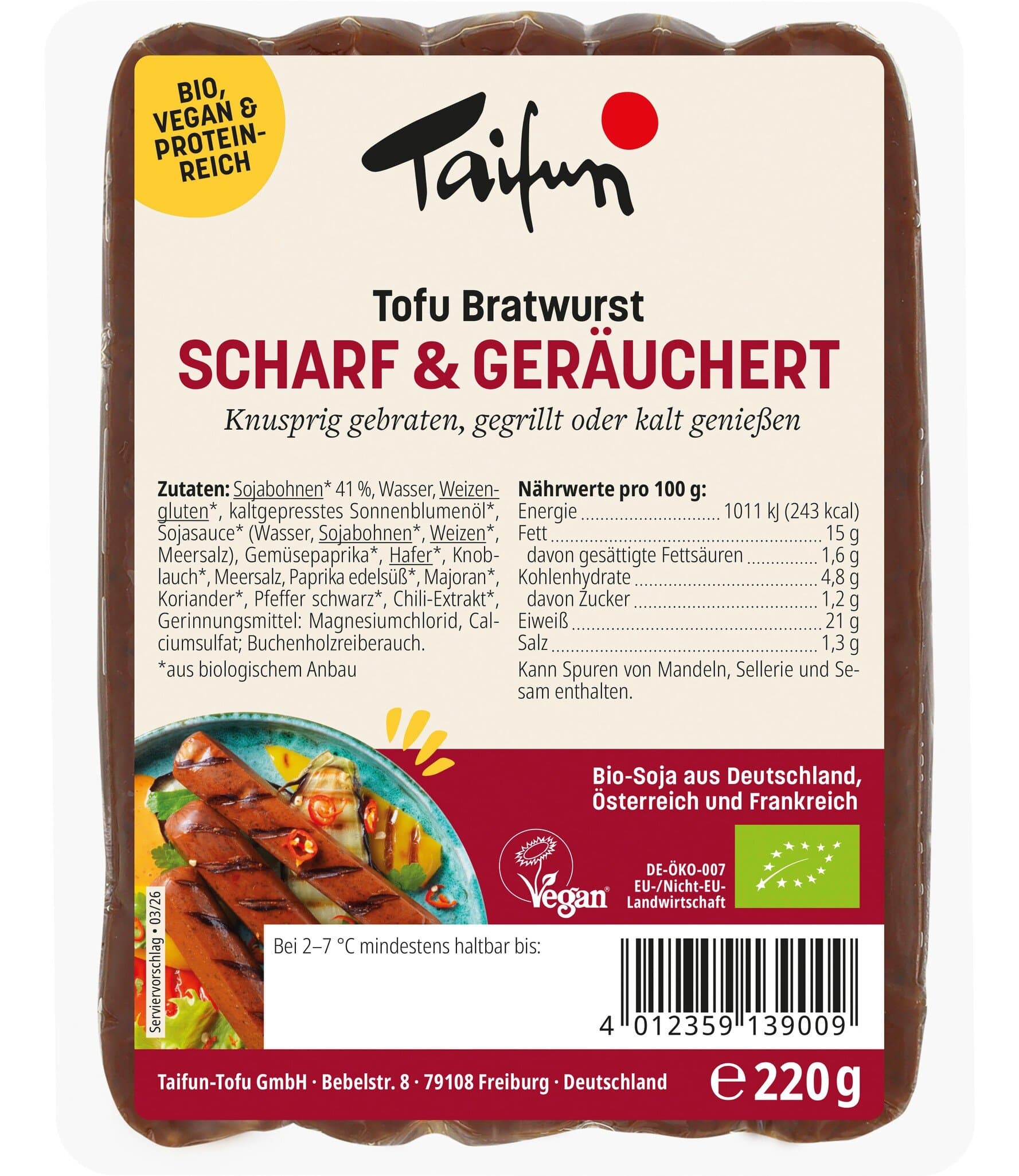 Taifun Tofu Bratwurst Scharf & Geräuchert