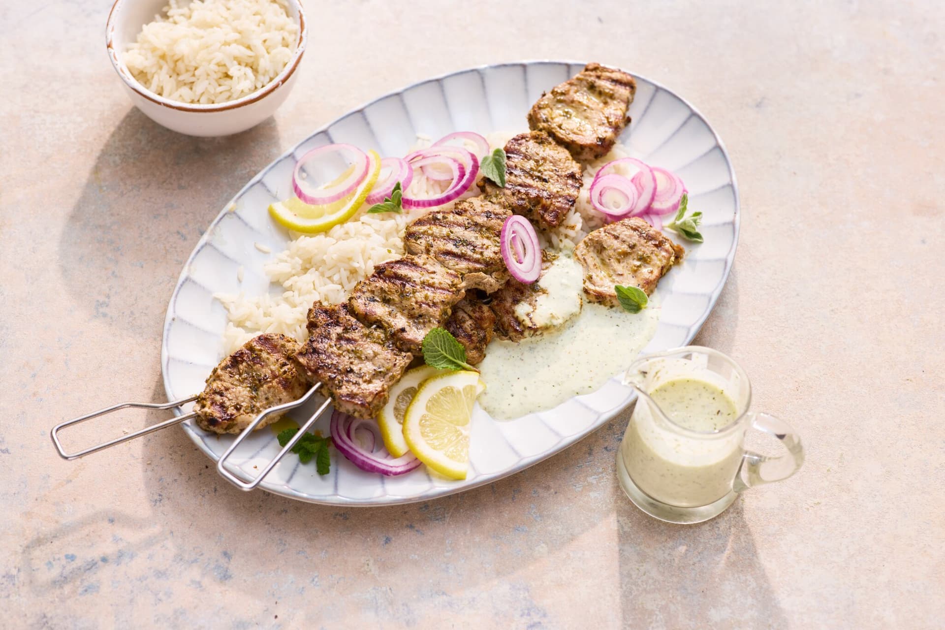 Souflaki mit Minzjoghurt