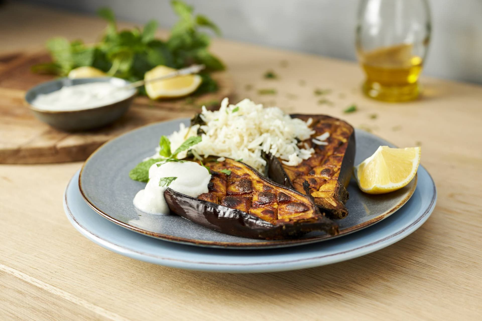 Gebackene Auberginen mit Reis