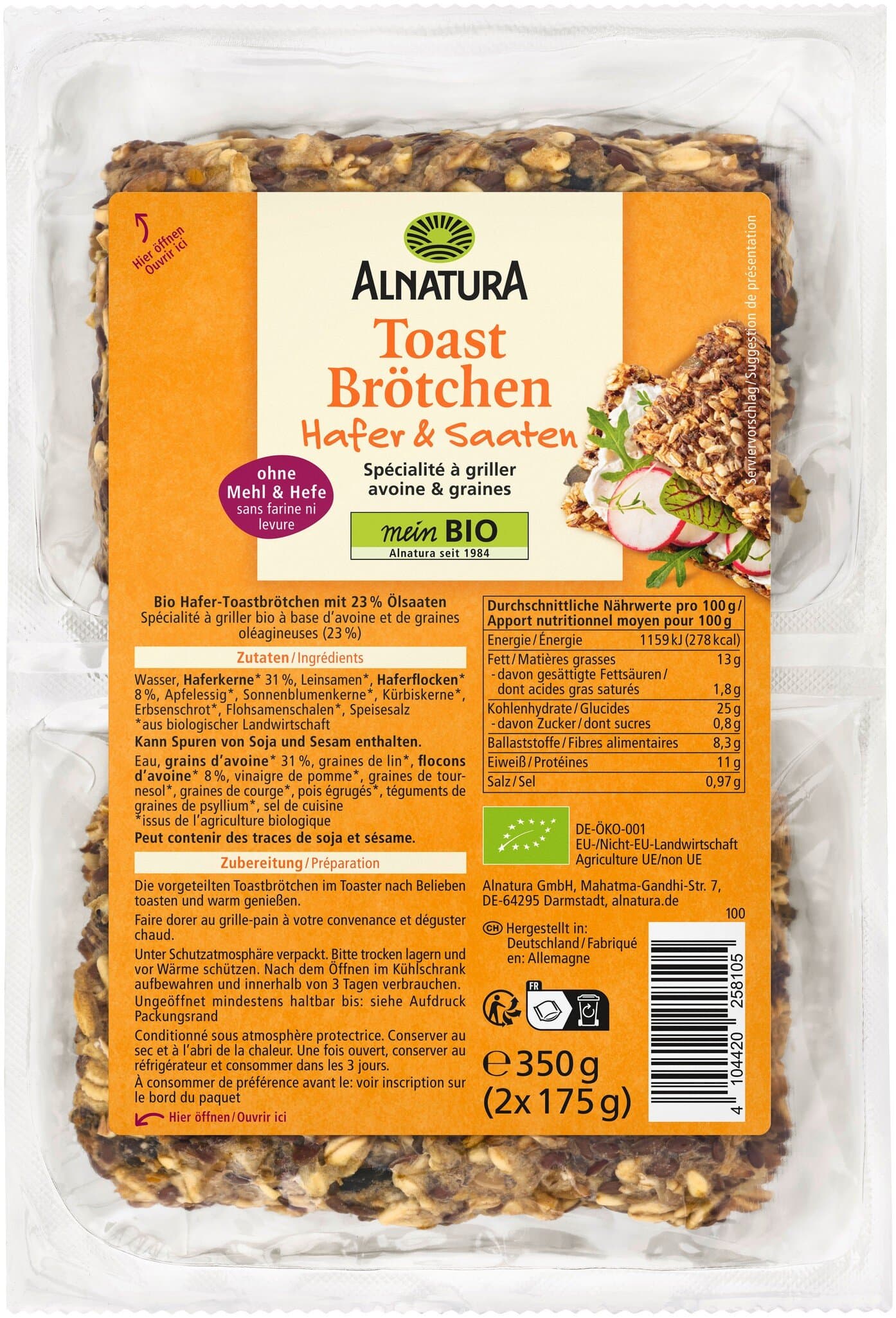 Alnatura Toastbrötchen Hafer & Saaten