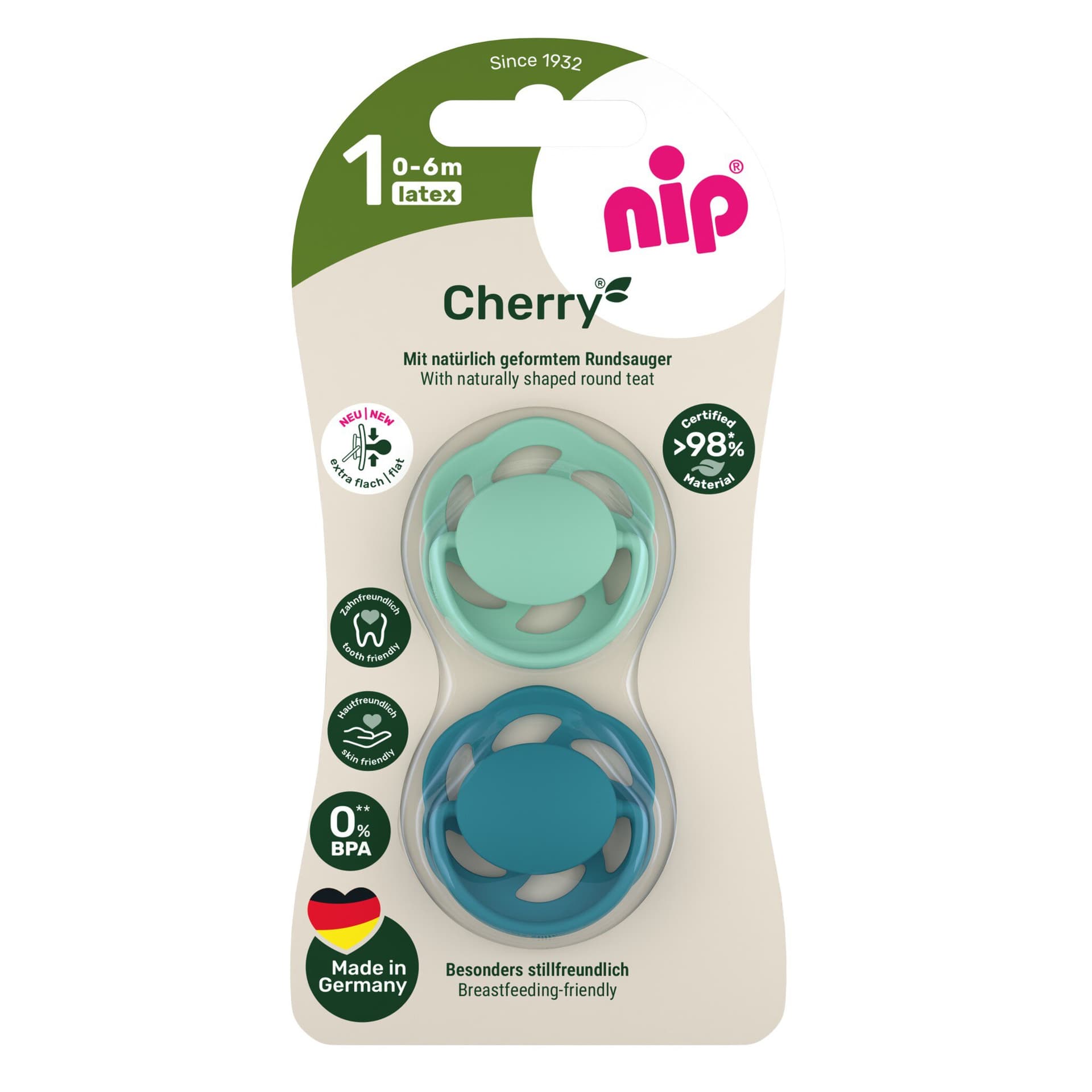 Nip Schnuller Cherry greenline, Größe 1, 2 Stück