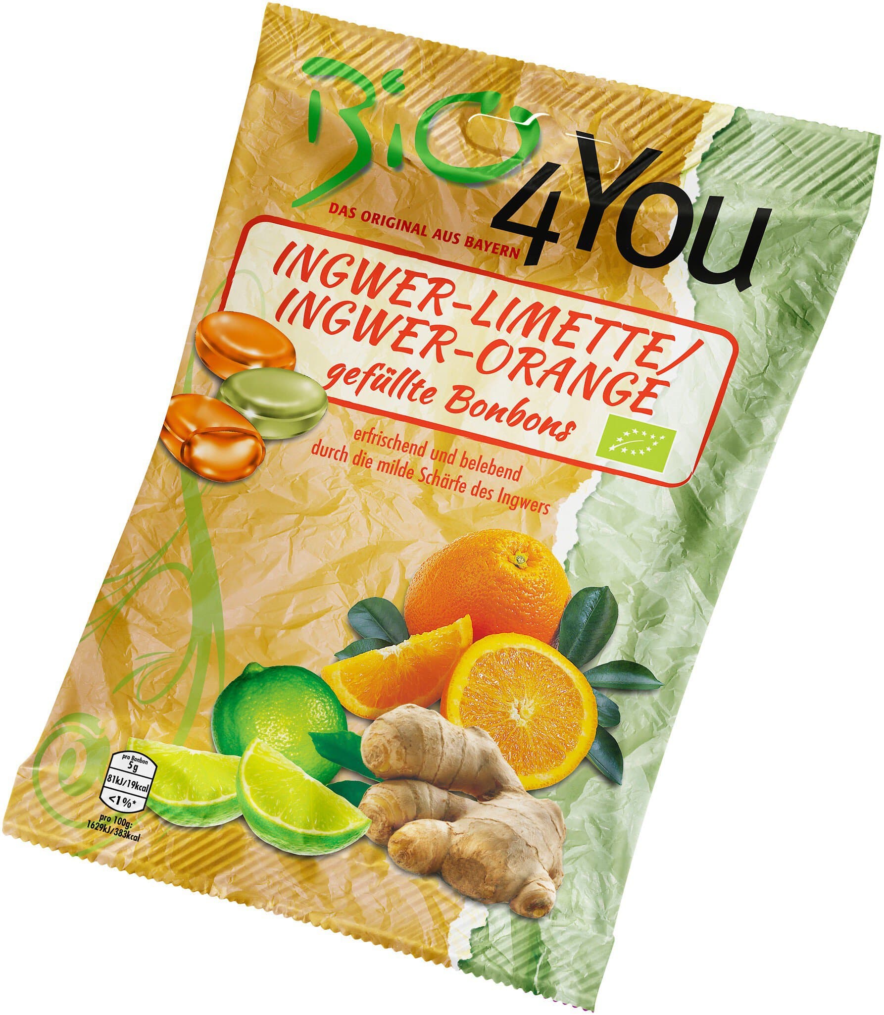 Bio4You Ingwer-Limette & Ingwer-Orange Bonbons, gefüllt