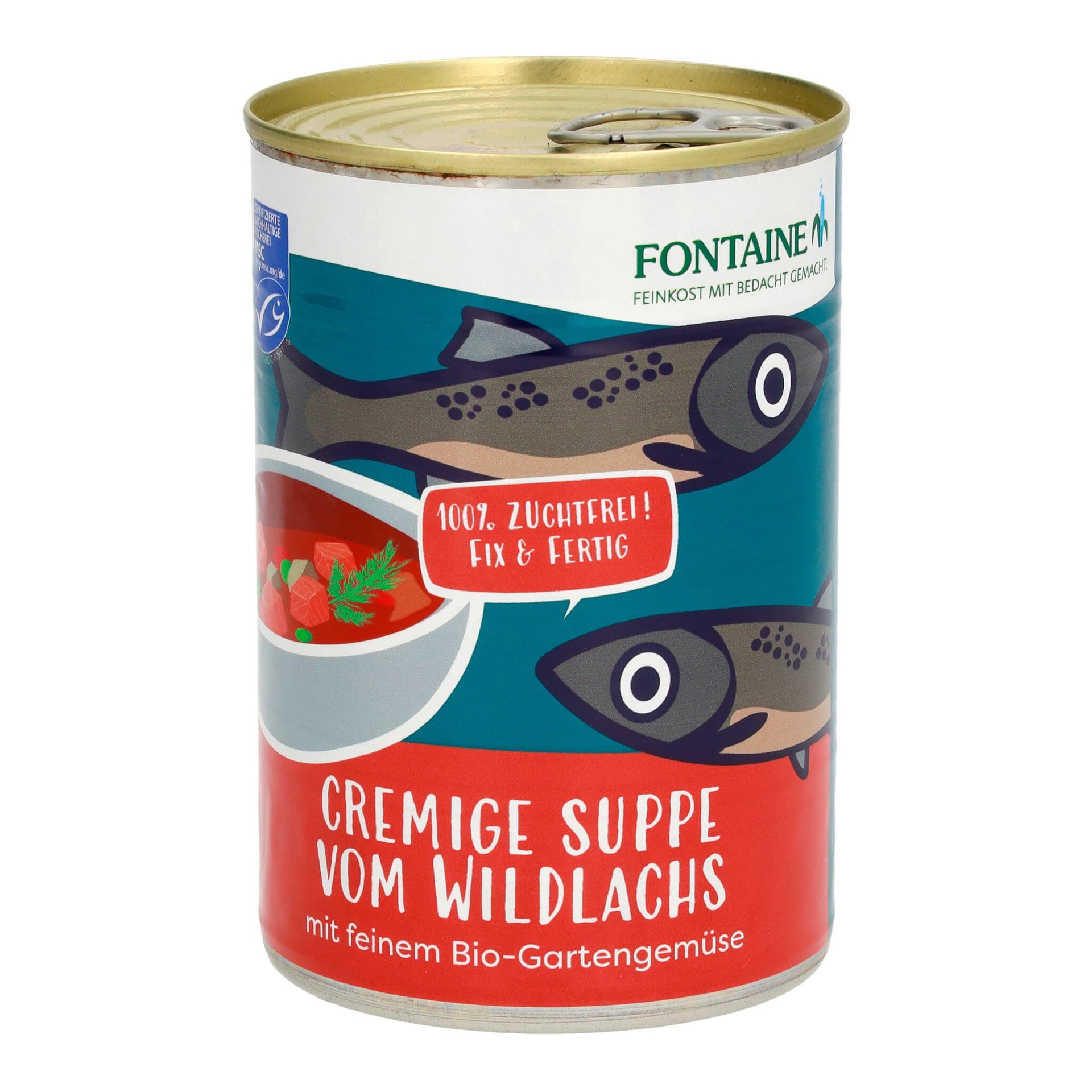 Fontaine Wildlachssuppe mit Gartengemüse
