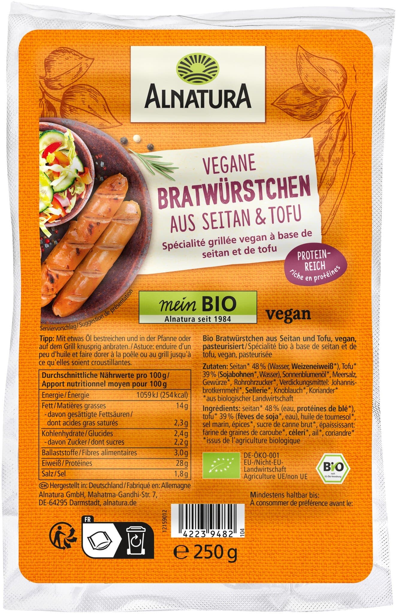 Alnatura Vegane Bratwürstchen aus Tofu und Seitan (ungekühlt)