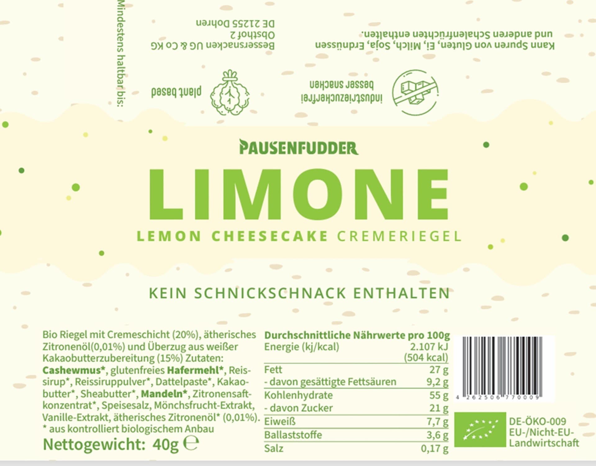 Pausenfudder Limone Zitronenriegel
