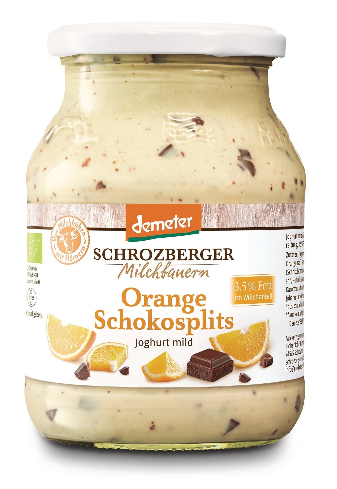 Schrozberger Milchbauern Saisonales Joghurt Orange Schokosplits