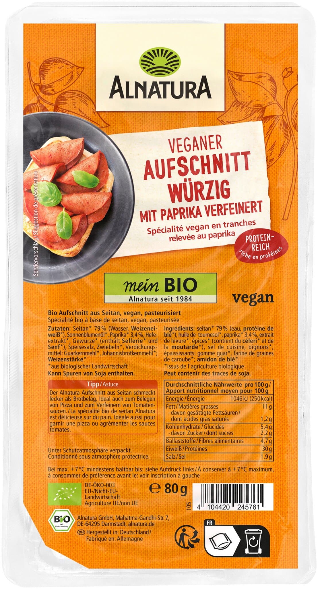Alnatura Veganer Aufschnitt nach Salami-Art aus Seitan (gekühlt)