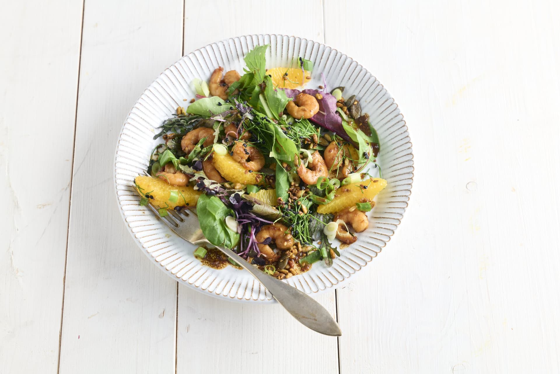 Orangen-Garnelen-Salat mit Kresse