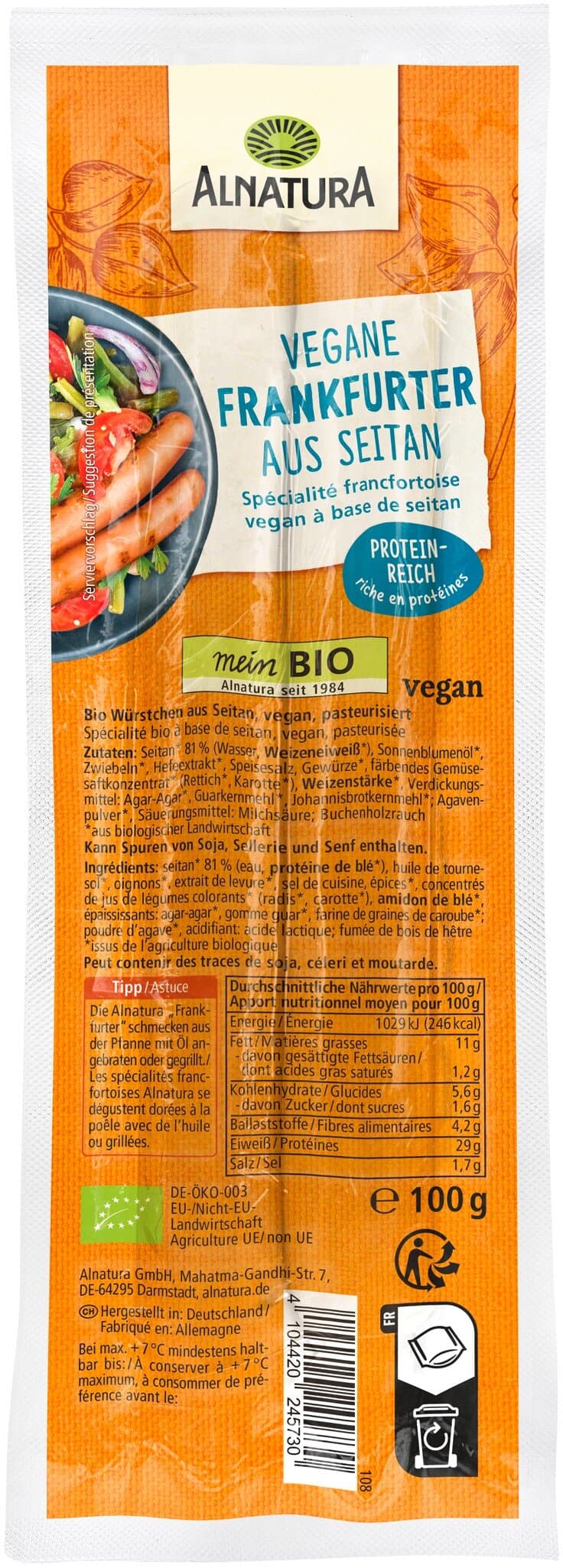 Alnatura Vegane Frankfurter aus Seitan (gekühlt)