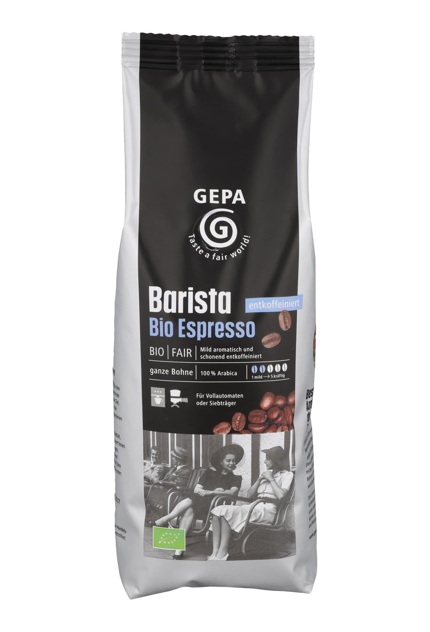 Gepa Barista Espresso entkoffeiniert ganze Bohne
