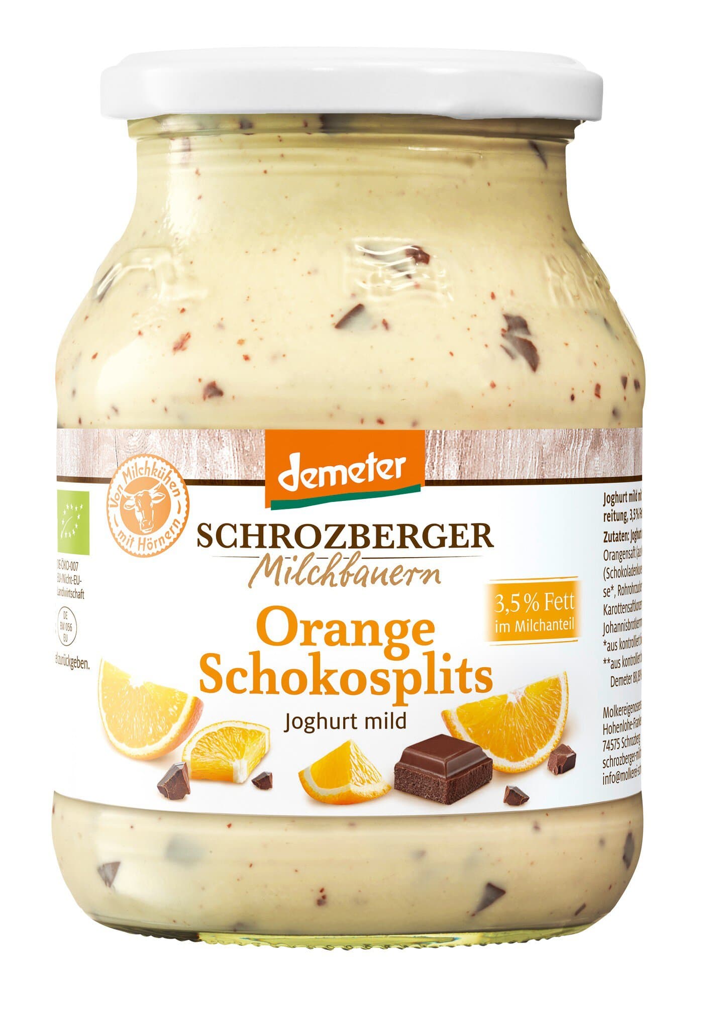 Schrozberger Milchbauern Saisonales Joghurt Orange Schokosplits