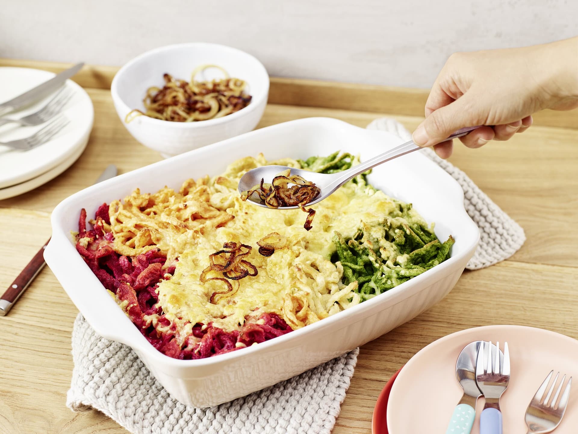 Spinatspätzle mit Röstzwiebeln