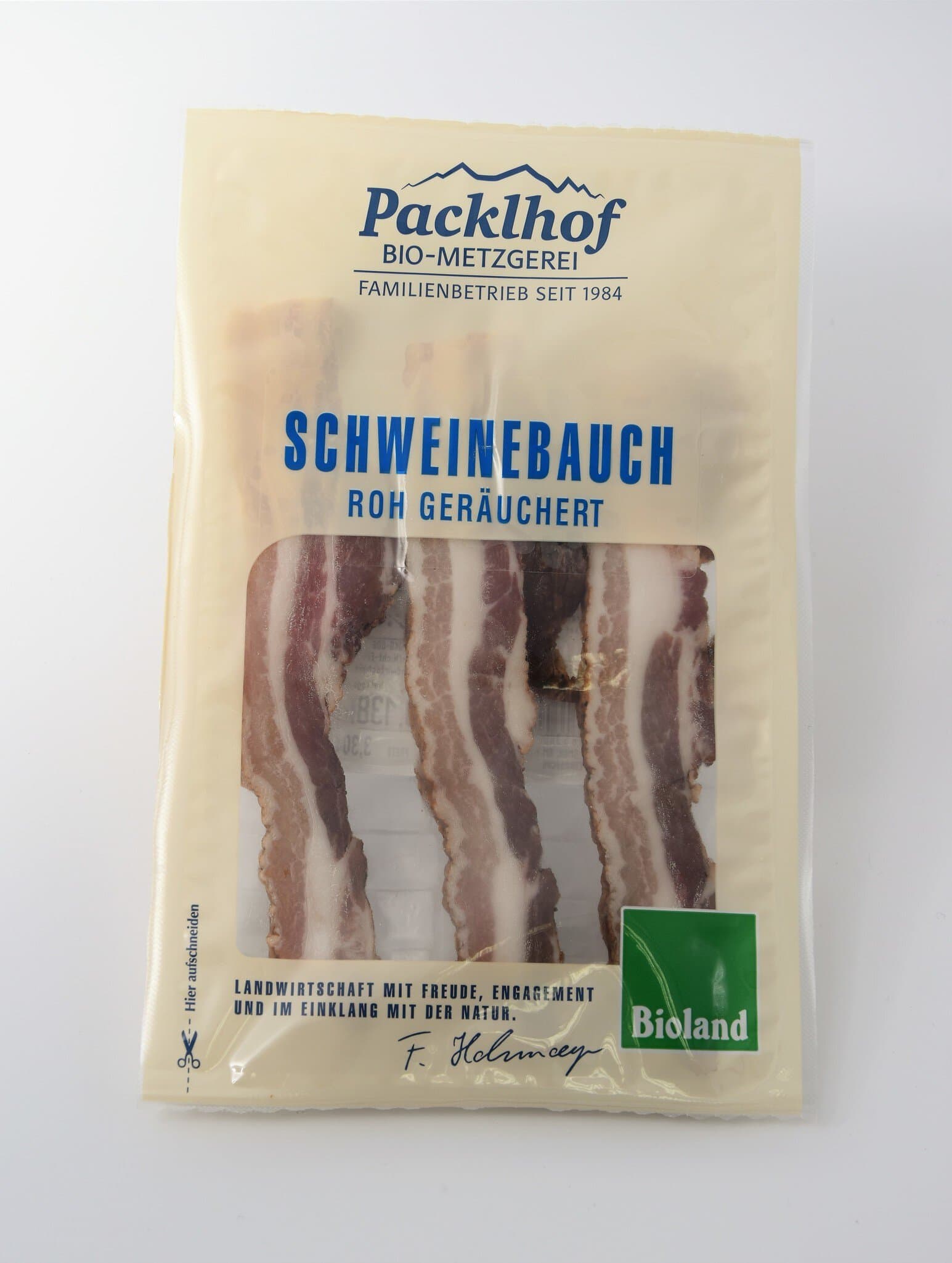 Packlhof Schweinebauch geräuchert in Scheiben