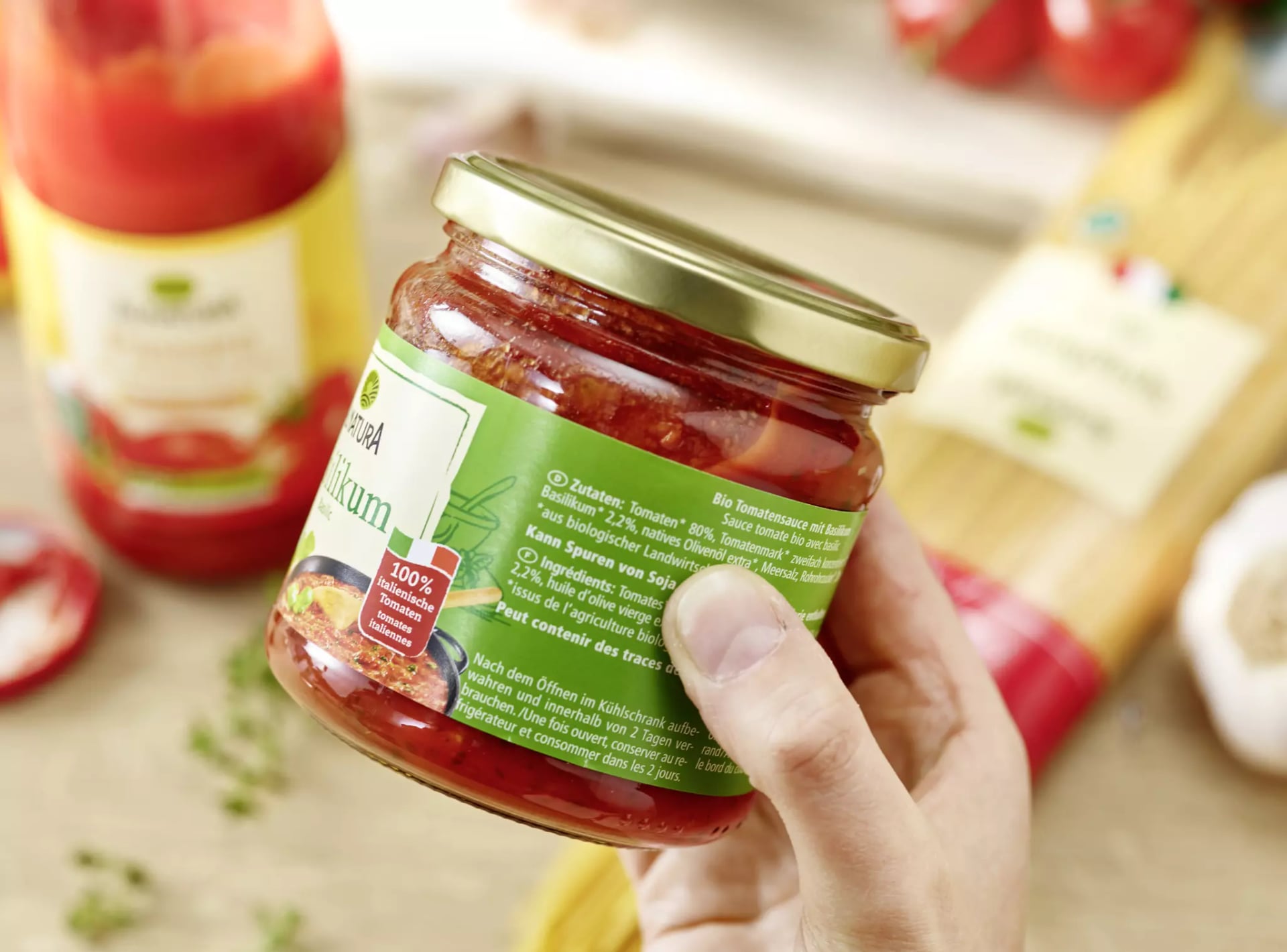 Zutatenliste der Alnatura Tomatensauce mit Basilikum