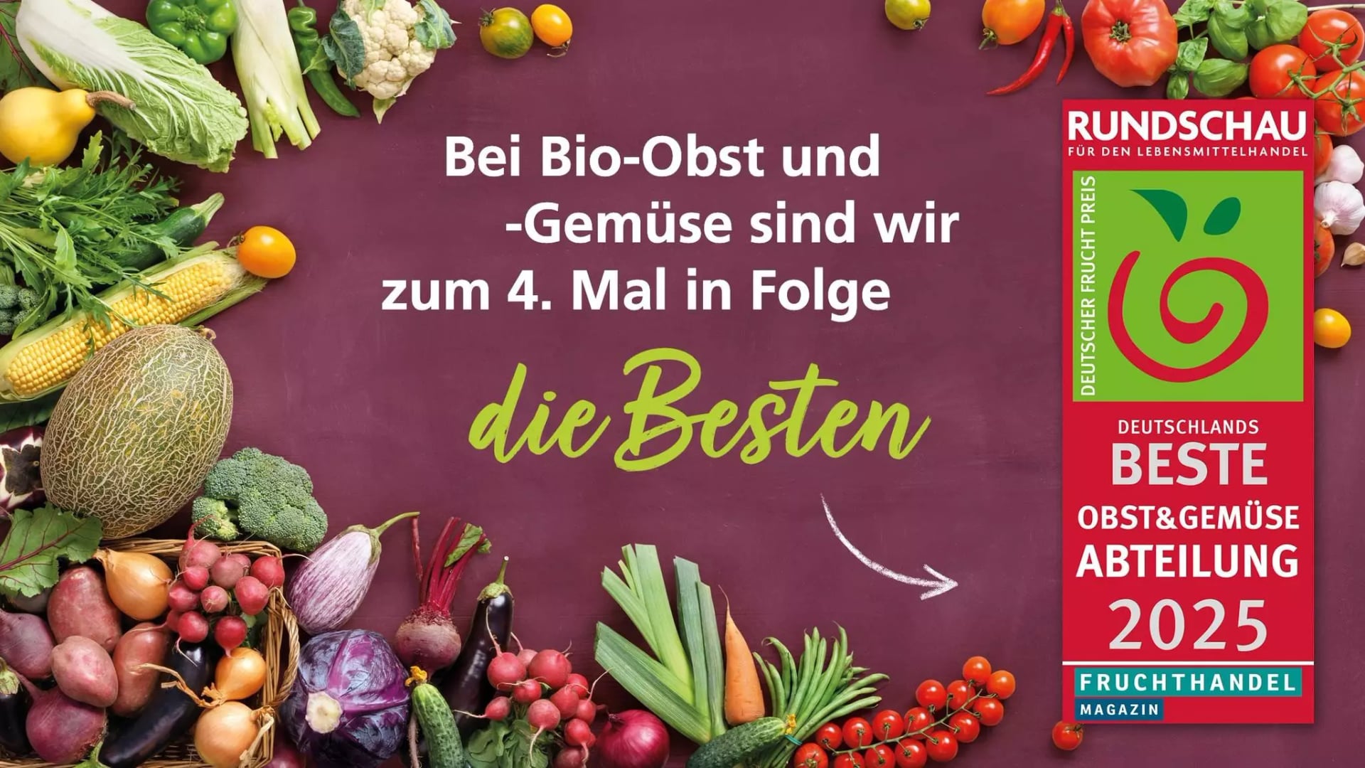 Grafik zur Auszeichung Beste Obst- und Gemüseabteilung 2025 im Fruchthandelmagazin