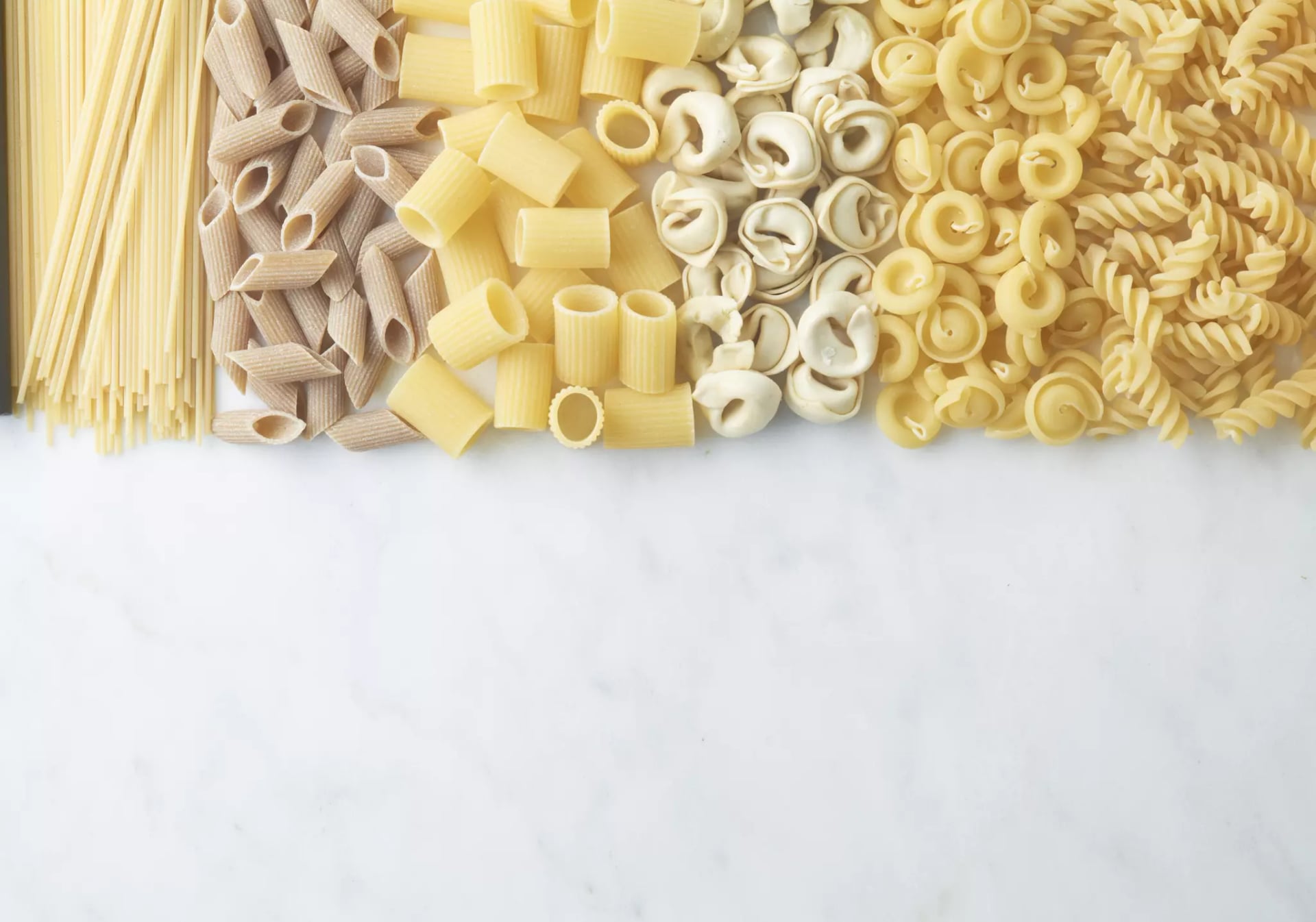 Nudelsorten, Spaghetti, Farfalle, Tortellini, Volanti, Spirelli