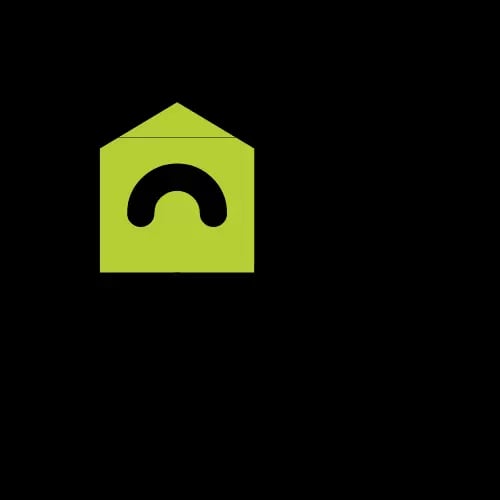 Icon eines Klettergerüstes mit Rutsche mit grünem Farbakzent